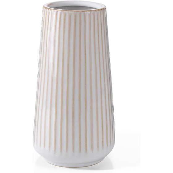 Yellow Ribbed Ceramic Vase