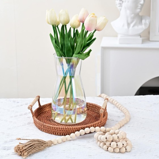 8 inch Clear Glass Flower Vases - Iridescent
